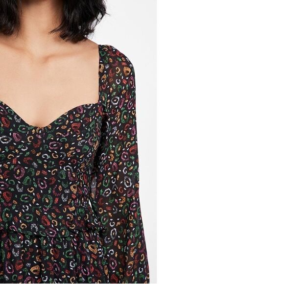 FARM Rio Orange and Black Puff Sleeve Peplum Blouse - Picture 2 of 7